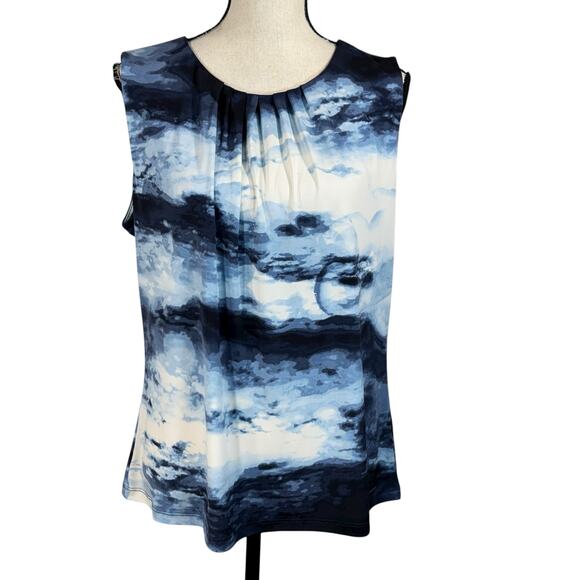 Calvin Klein X-Large Top Sleeveless Stretch Pleated Abstract Keyhole Round Neck - Picture 1 of 10
